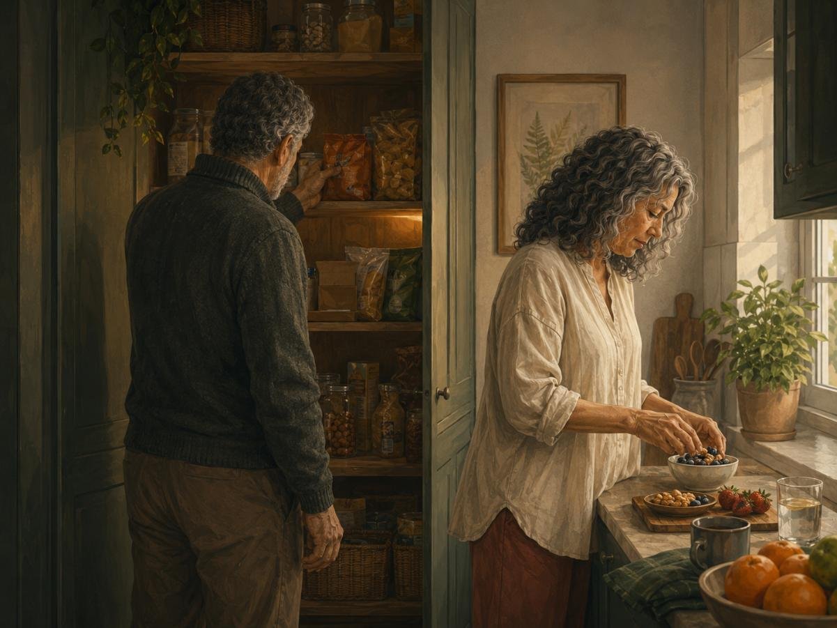 A mature man considers snack foods that may worsen joint inflammation