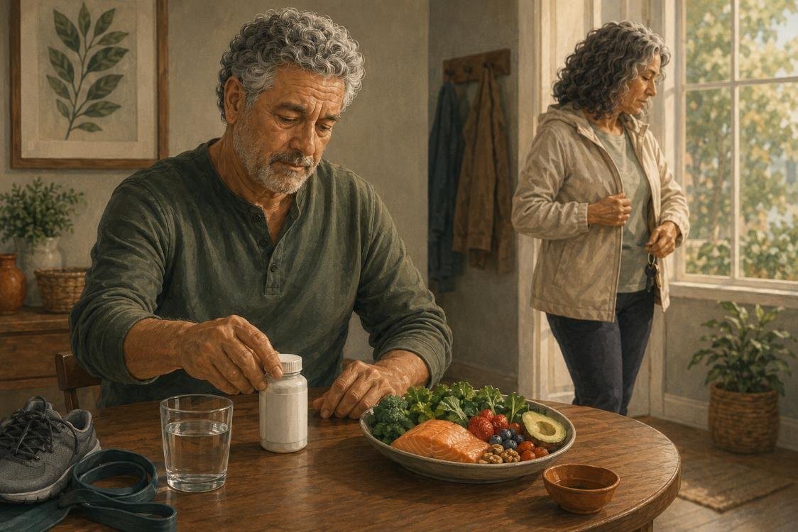 A man adds joint supplements to a broader pain relief routine