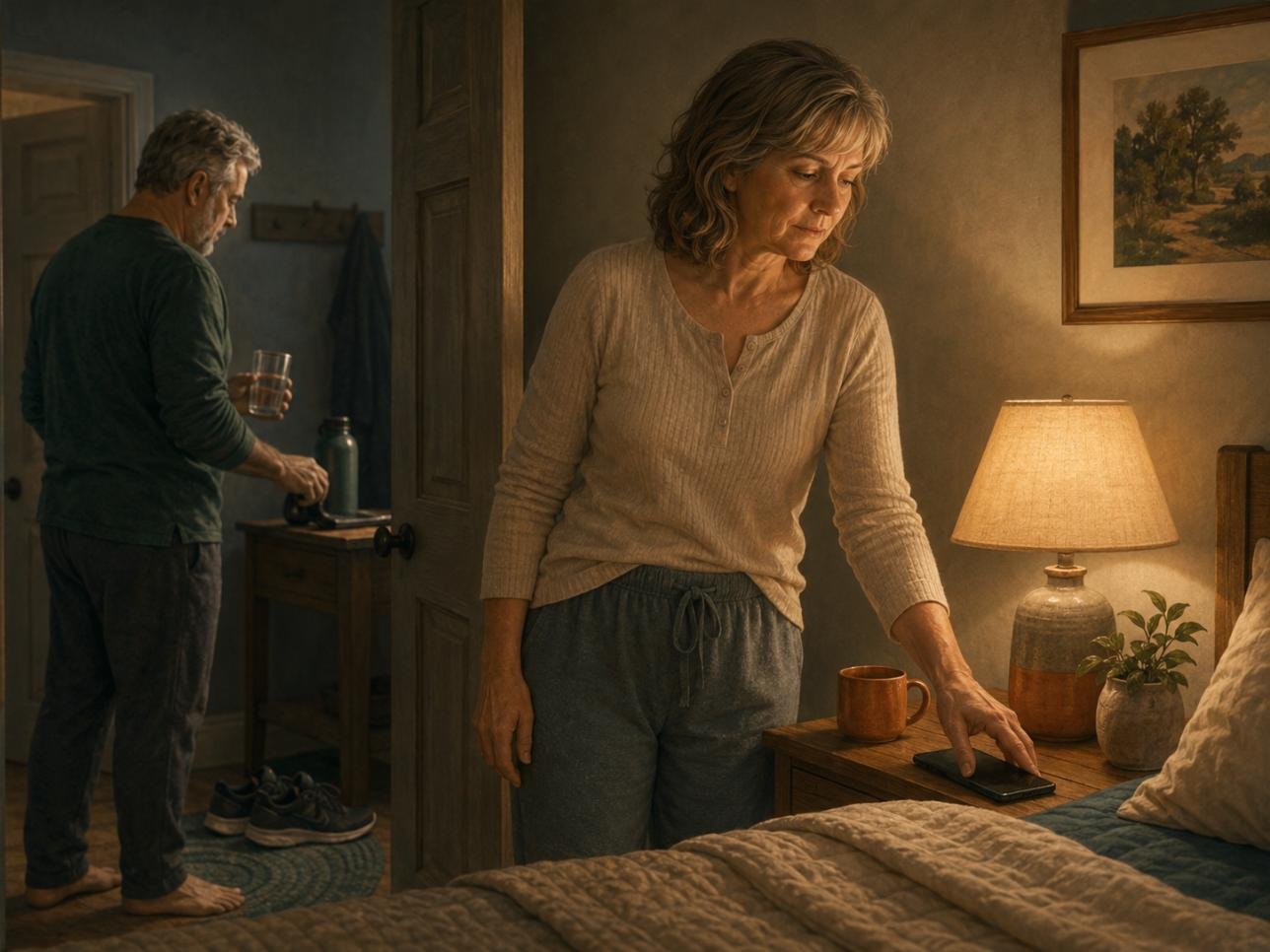 A mature couple prepares a calm evening routine for metabolic health after 50