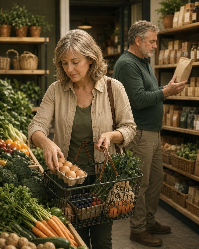 A woman chooses fiber and protein foods for metabolic health after 50