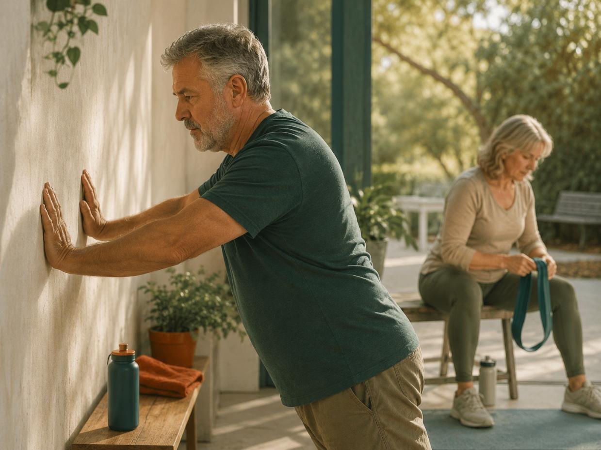  A man does simple strength training for metabolic health after 50